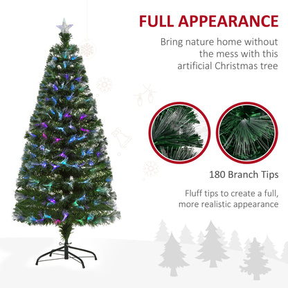 HOMCOM 1.5m Tall Artificial Christmas Tree Fiber Optic Colorful LED Pre-Lit Holiday Home Christmas Decoration with Flash Mode, Green