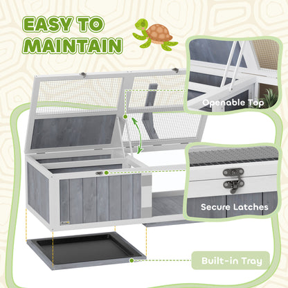 PawHut Wooden Tortoise House with Lamp Holder, Clear Windows, Openable Tops, Built-In Tray, Light Grey