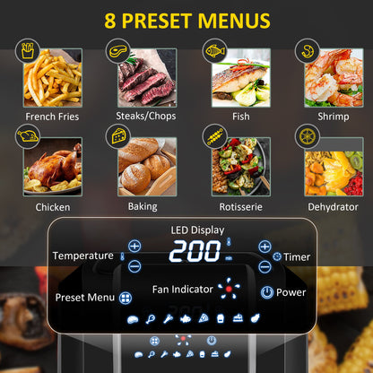 HOMCOM Air Fryers, 1700W 6.5L Air Fryers Oven with Digital Display, Rapid Air Circulation, Adjustable Temperature, Timer and Nonstick Basket Black