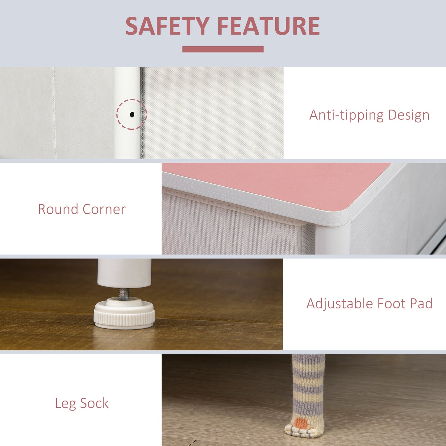 HOMCOM Chest of Drawers, Cloth Organizer Unit with 6 Fabric Drawers, Metal Frame and Wooden Top, Storage Cabinet for Kids Room, Living Room, Pink