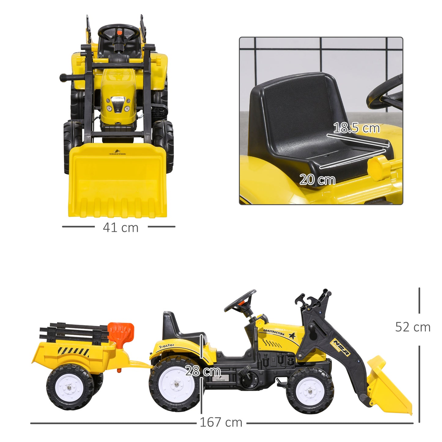 HOMCOM Kids Pedal Go Kart Excavator-Yellow 