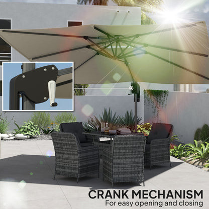 Outsunny 3.7 x 2.7 m Cantilever Parasol w/ 360° Rotation and Easy Tilt Adjustment, Aluminium Hanging Offset Outdoor Umbrella w/ Double Top and Cross Base, UPF50+ Hanging Sun Shade, Grey Wood Effect