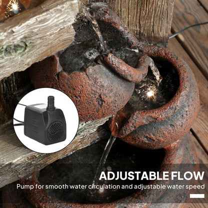 Outsunny 2-in-1 Waterfall Fountain with Birdhouse, Resin Garden Water Fountain with LED Lights Pump, Cascading Garden Water Feature with Tree Trunk Design, Multi-colour