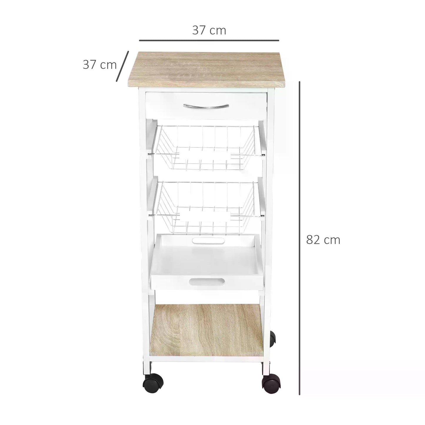 HOMCOM Mobile Rolling Kitchen Island Trolley for Living room, Serving Cart with Drawer & Basket, White