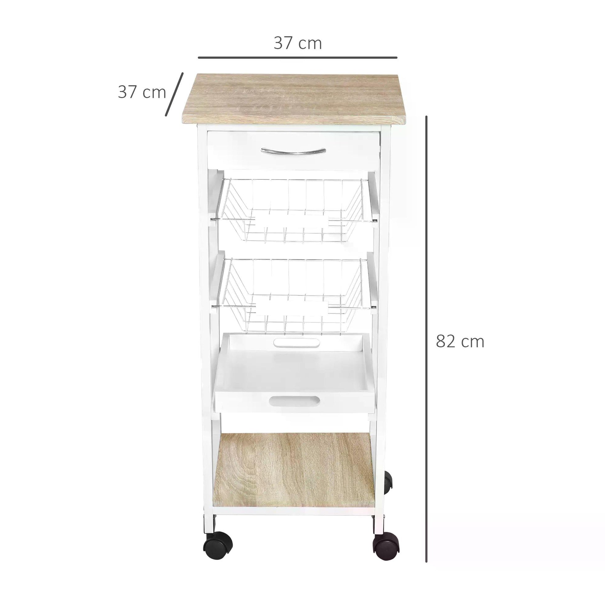 HOMCOM Mobile Rolling Kitchen Island Trolley for Living room, Serving Cart with Drawer & Basket, White