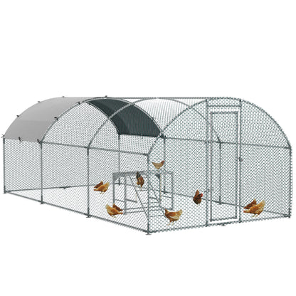 PawHut Walk In Chicken Run with Chicken Activity Shelf and Cover, 2.8 x 5.7 x 2m