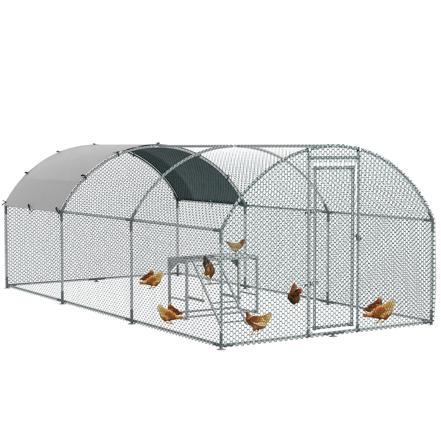 PawHut Walk In Chicken Run with Chicken Activity Shelf and Cover, 2.8 x 5.7 x 2m