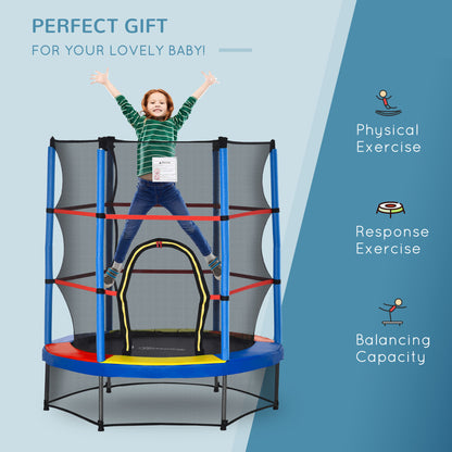HOMCOM 5.2FT/63 Inch Kids Trampoline with Enclosure Net Steel Frame Indoor Round Bouncer Rebounder Age 3 to 6 Years Old Multi-color