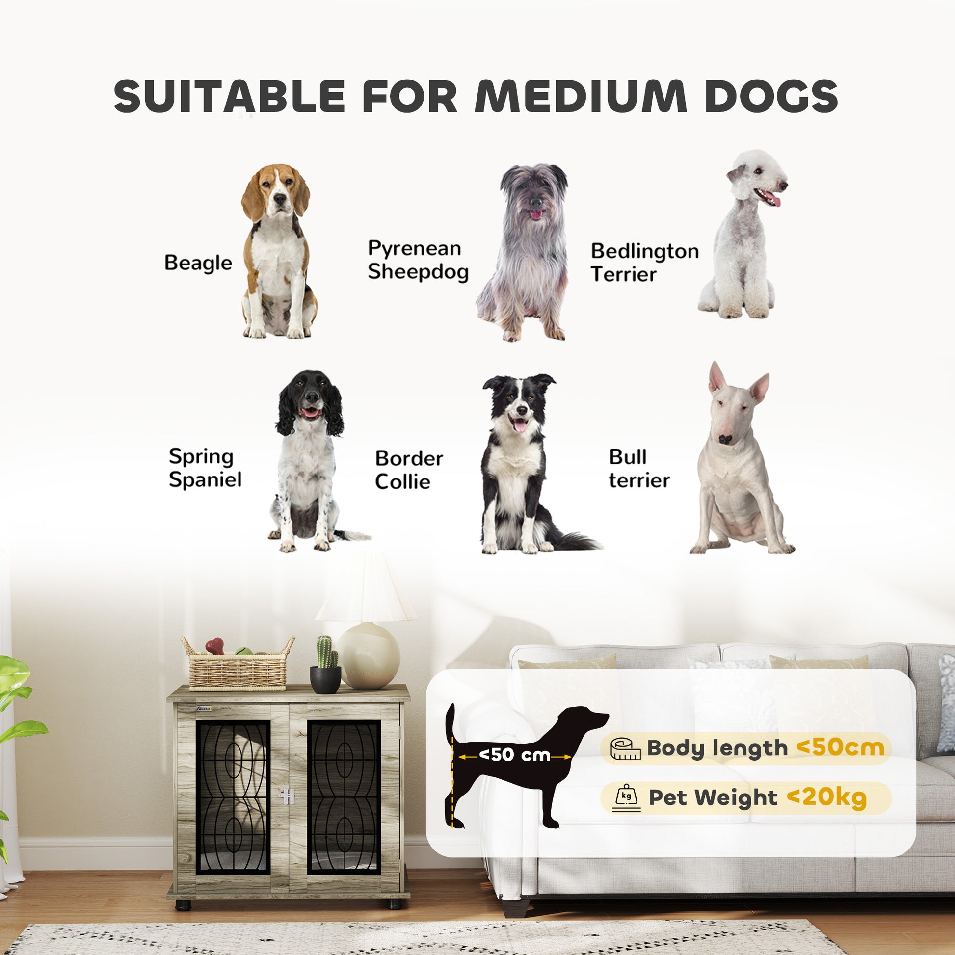 PawHut Indoor Dog Crate Furniture End Table with Soft Washable Cushion, Lockable Front Door, for Medium Dogs - Black