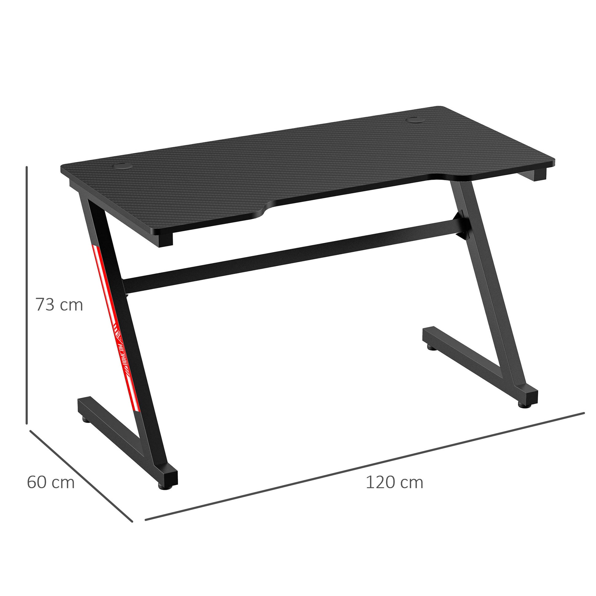 HOMCOM 1.2m Gaming Desk Z-Shaped Racing Style Home Office Computer Table with 2 Cable Managements for E-sport Study Workstation Black