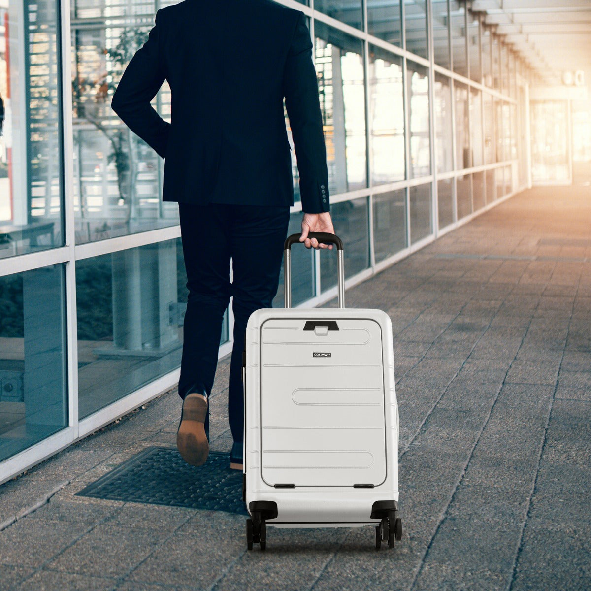 Carry On Luggage with 4-Level Telescoping Aluminum Pull Rod-White