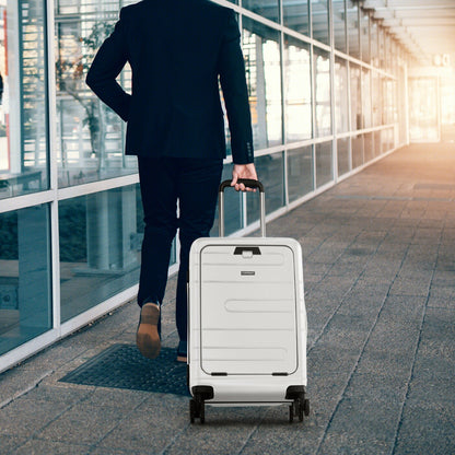 Carry On Luggage with 4-Level Telescoping Aluminum Pull Rod-White