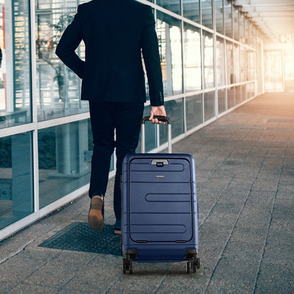 Carry On Luggage with 4-Level Telescoping Aluminum Pull Rod-Navy