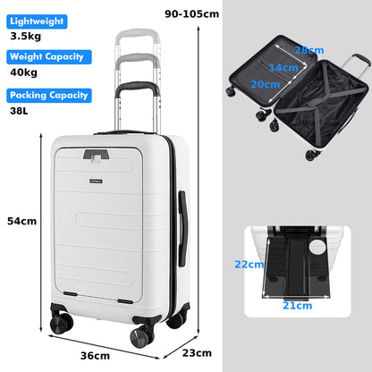 Carry On Luggage with 4-Level Telescoping Aluminum Pull Rod-White