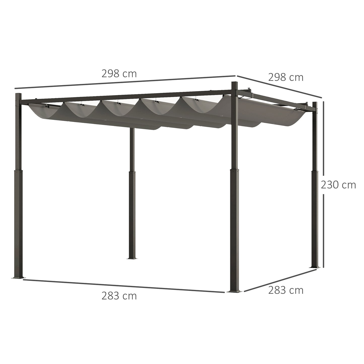 Outsunny 3 x 3(m) Metal Pergola with Retractable Roof and Magnetic Fixture, Outdoor Gazebo Garden Pergola Kit Sun Shade Canopy, UPF30+, 80mm Metal Column, Grey