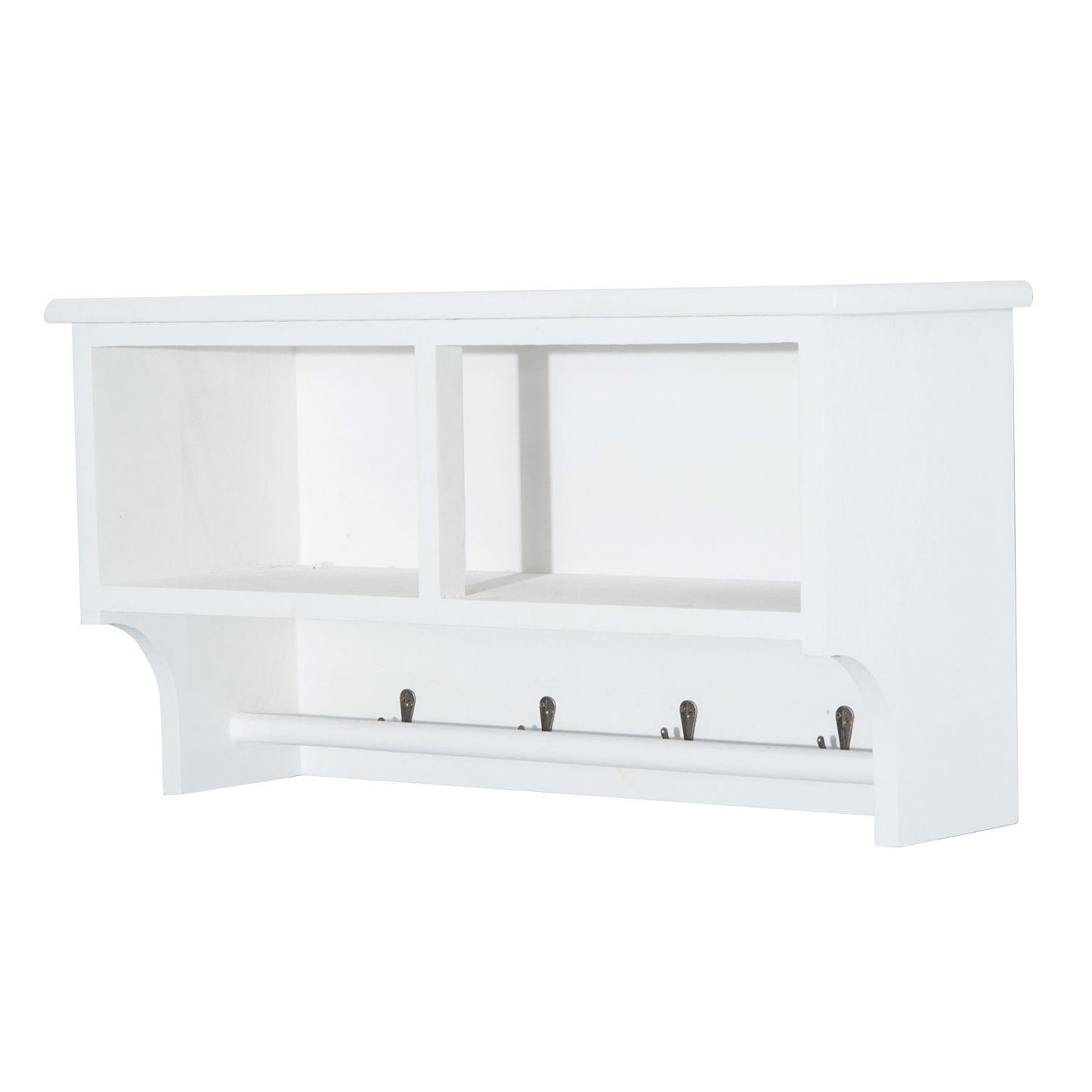 HOMCOM Entryway Coat Rack Wall Mounted Shelf w/Wicker Basket and Hooks (2 Baskets, White)