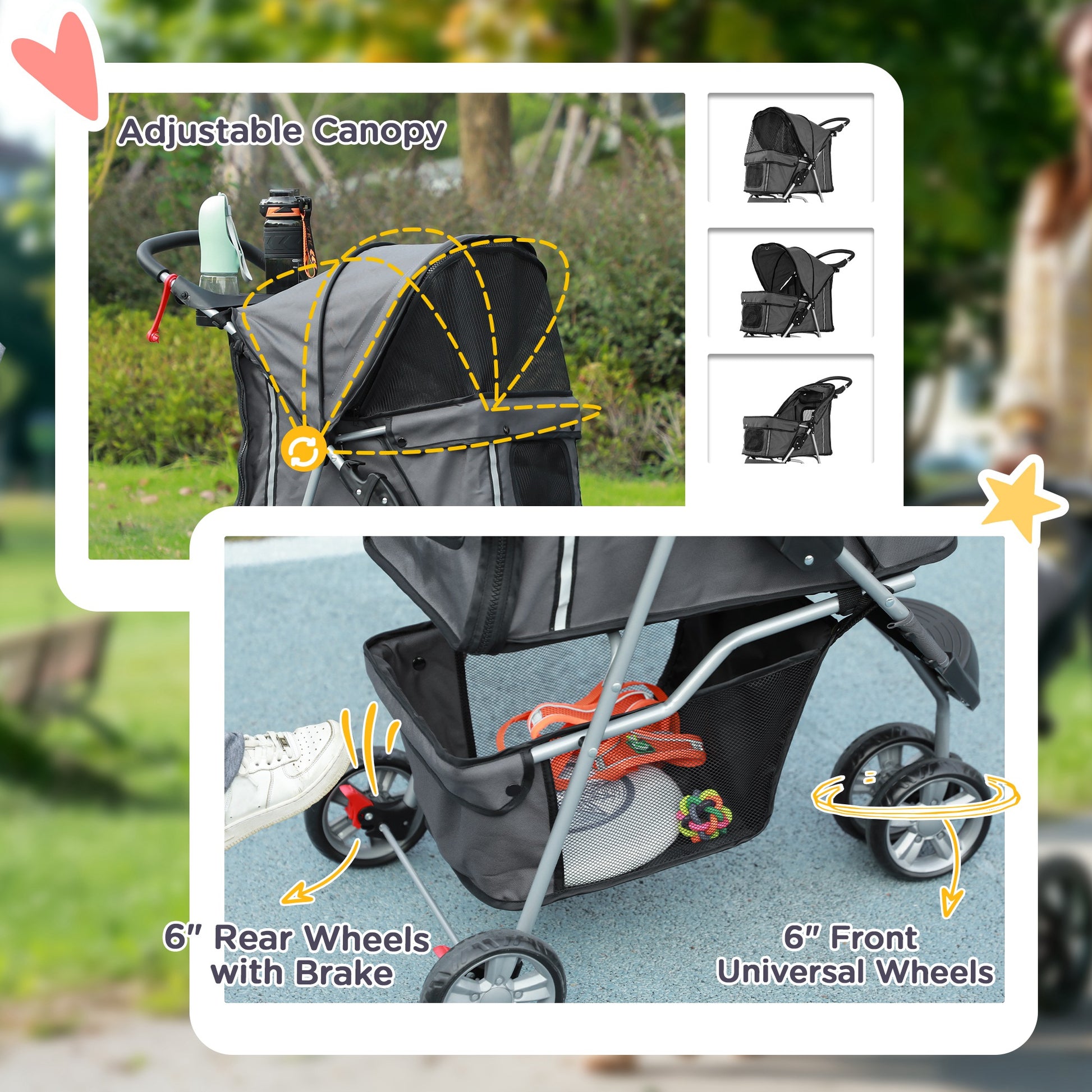pawhut 3 wheel dog stroller PawHut 3 Wheel Pet Stroller for Small and Miniature Dogs, Charcoal Gre – GardenArch