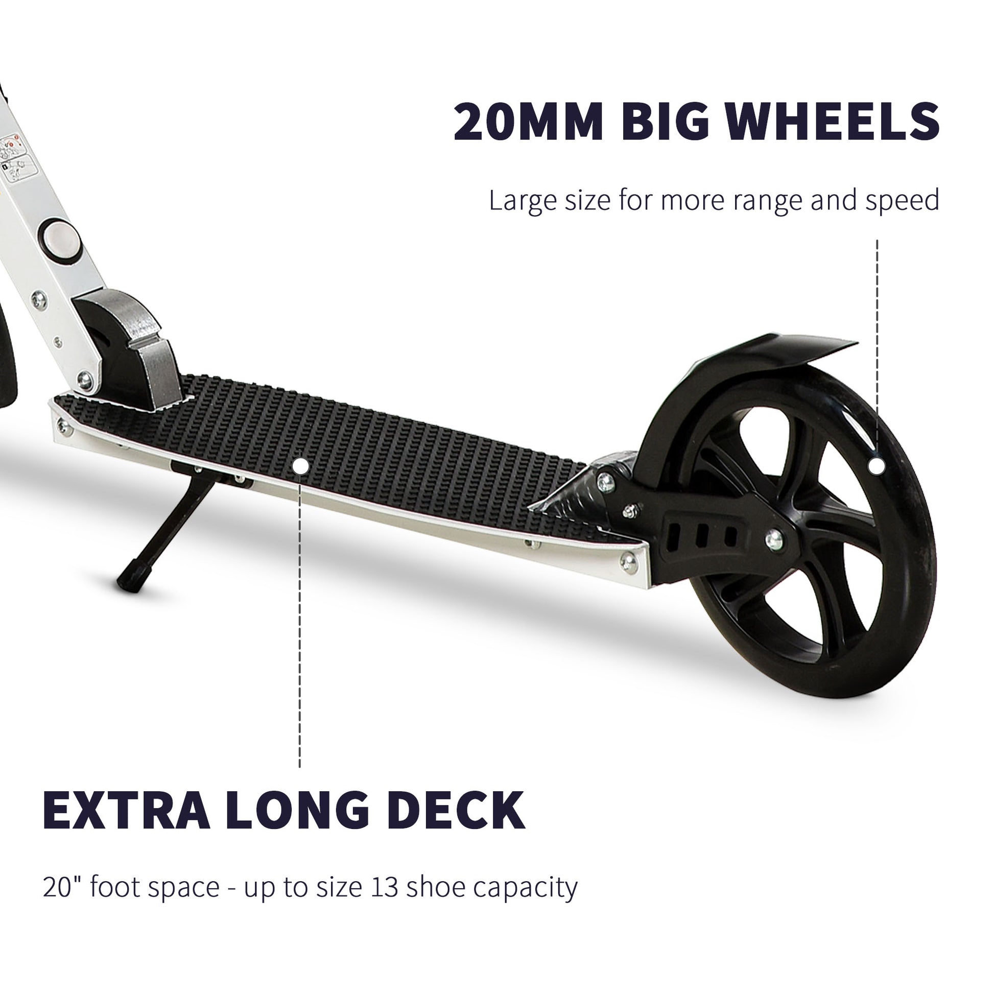 HOMCOM One-click Folding Kick Scooter for 14+ w/ Adjustable Handlebar, Push Scooter with Kickstand, Dual Brake System, Shock Absorber, White