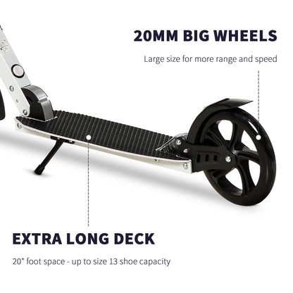 HOMCOM One-click Folding Kick Scooter for 14+ w/ Adjustable Handlebar, Push Scooter with Kickstand, Dual Brake System, Shock Absorber, White
