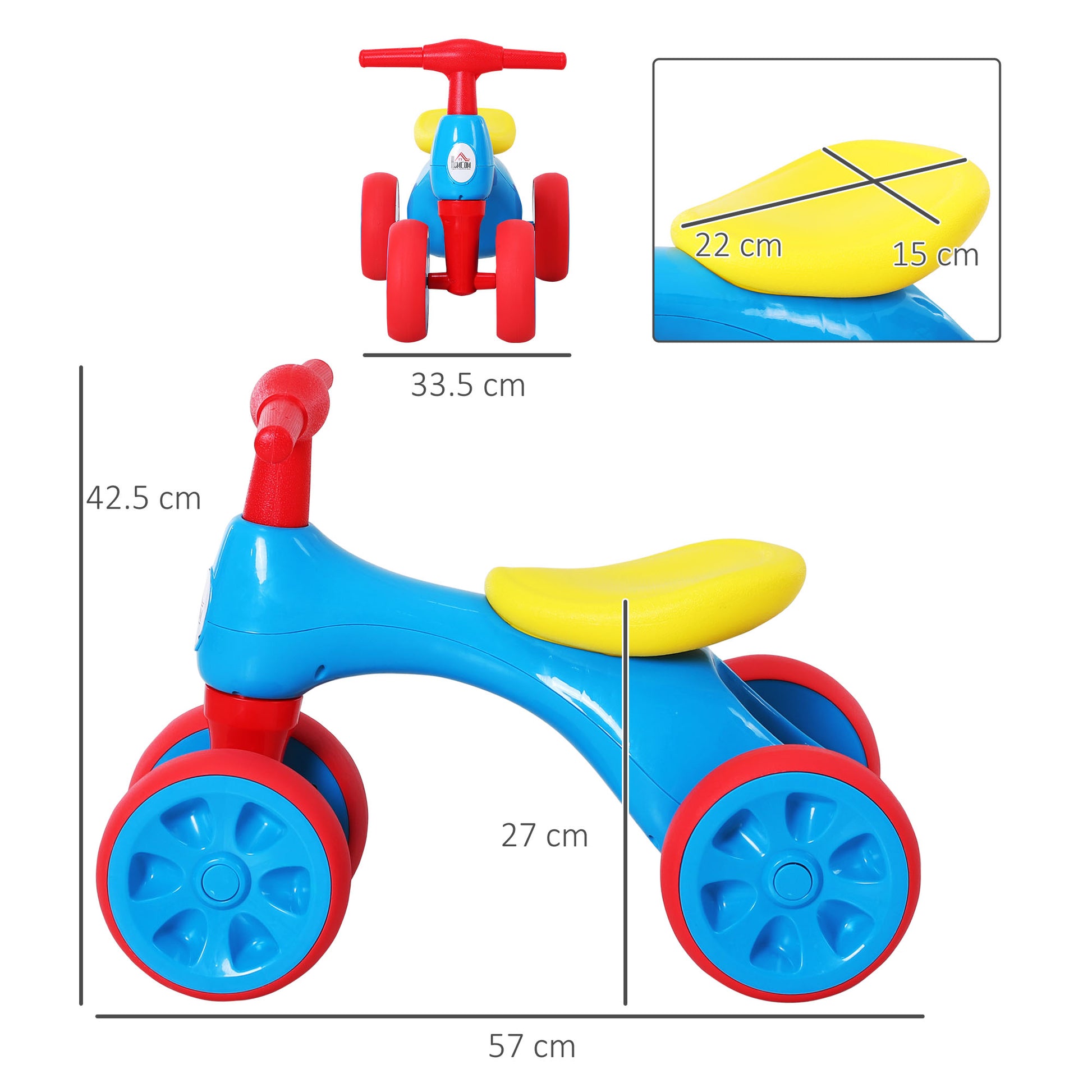 HOMCOM Toddler Training Walker Balance Ride-On Toy with Rubber Wheels Blue
