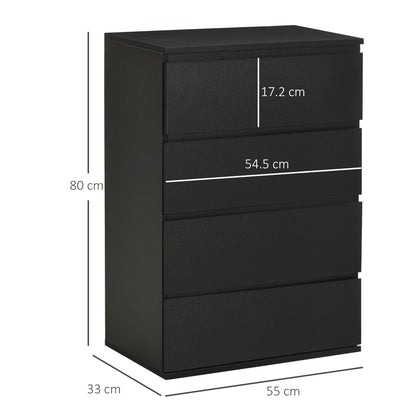 HOMCOM Chest of Drawers, 4-Drawer Storage Cabinets, Modern Dresser, Storage Drawer Unit for Bedroom