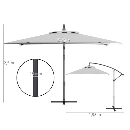 Outsunny 3(m) Cantilever Overhanging Parasol, with Cross Base - Light Grey
