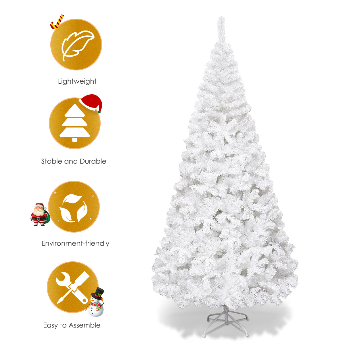 5/6/7/8 Feet White Artificial Christmas Tree with Metal Stand-7 ft