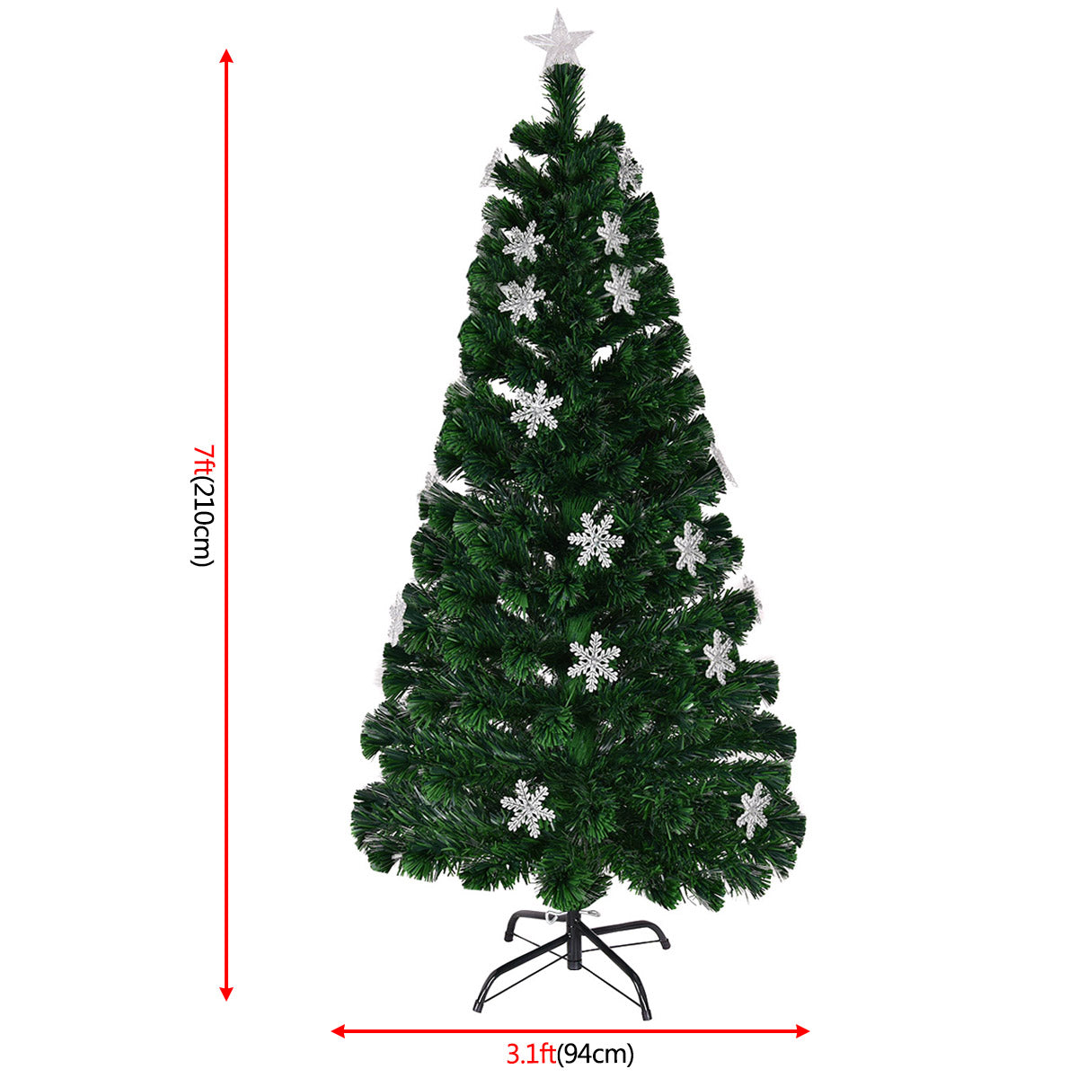 7ft / 2.1m Fibre Optic Christmas Tree with Snowflake and Star Decoration