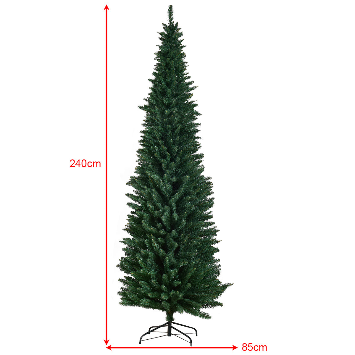 8ft / 2.4m Artificial Pencil Slim Christmas Tree with Metal Stand