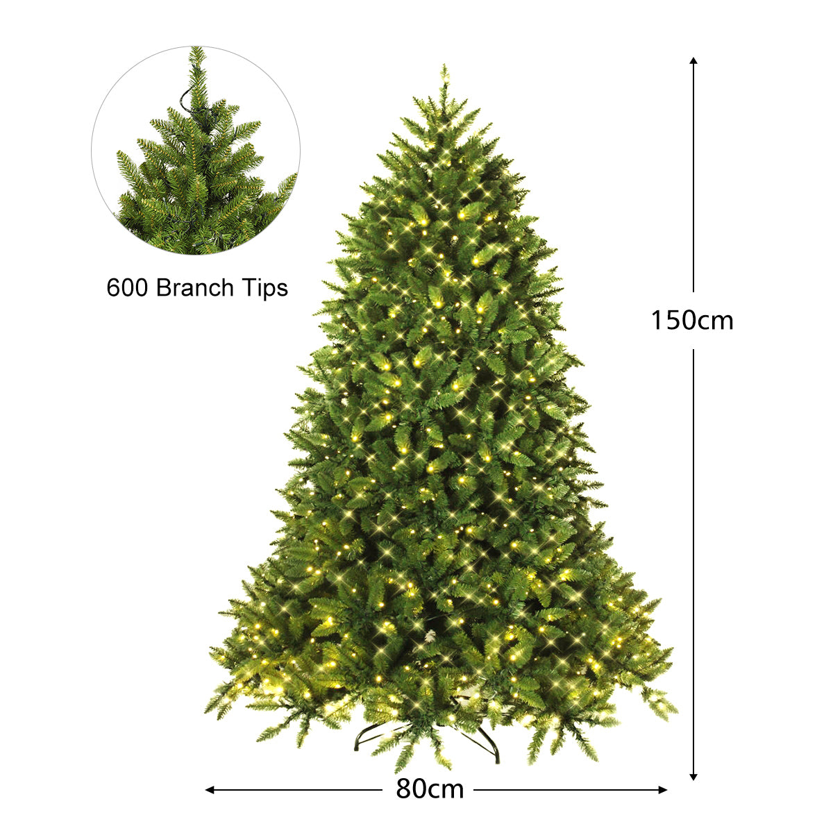 150 cm Pre-Lit Christmas Tree with LED Lights with 8 Lighting Modes-1.5M