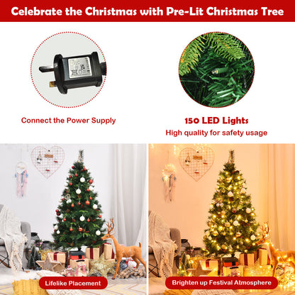 5 Feet Pre-Lit Artificial Christmas Tree with Red Berries