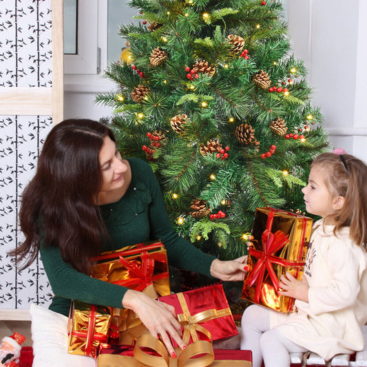 5 Feet Pre-Lit Artificial Christmas Tree with Red Berries