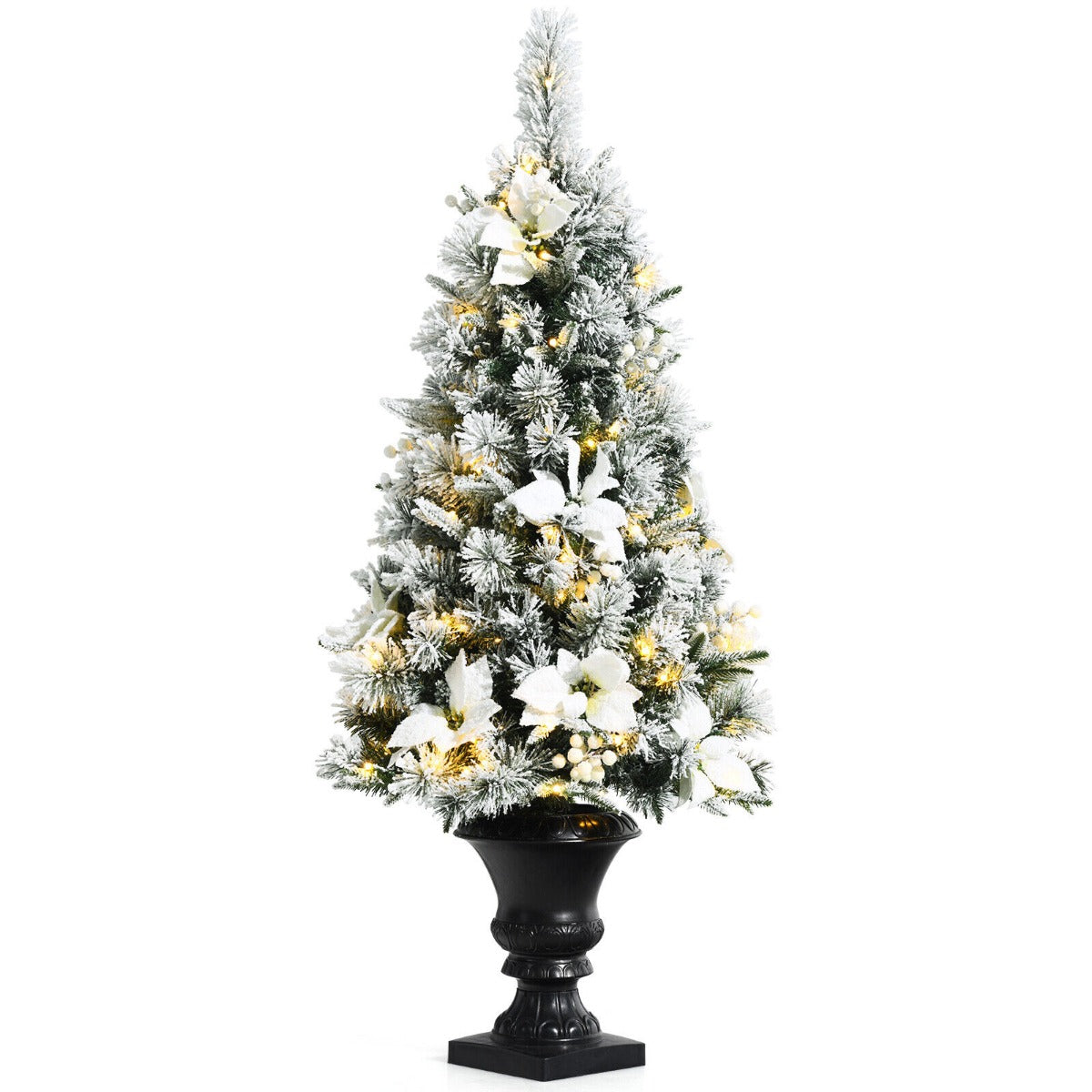 4 Feet Pre-Lit Artificial Snow Flocked Christmas Tree for Xmas Decoration