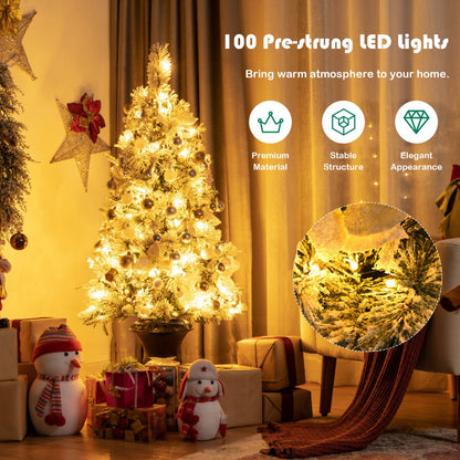 4 Feet Pre-Lit Artificial Snow Flocked Christmas Tree for Xmas Decoration