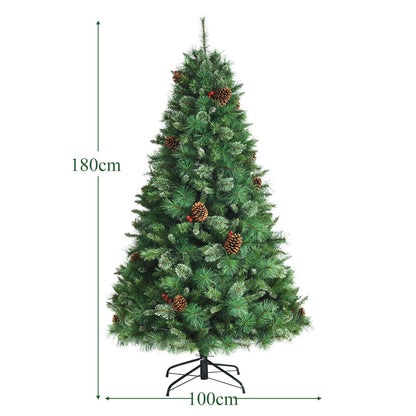 6 Feet Artificial Christmas Tree with Red Berries and Pine Cones