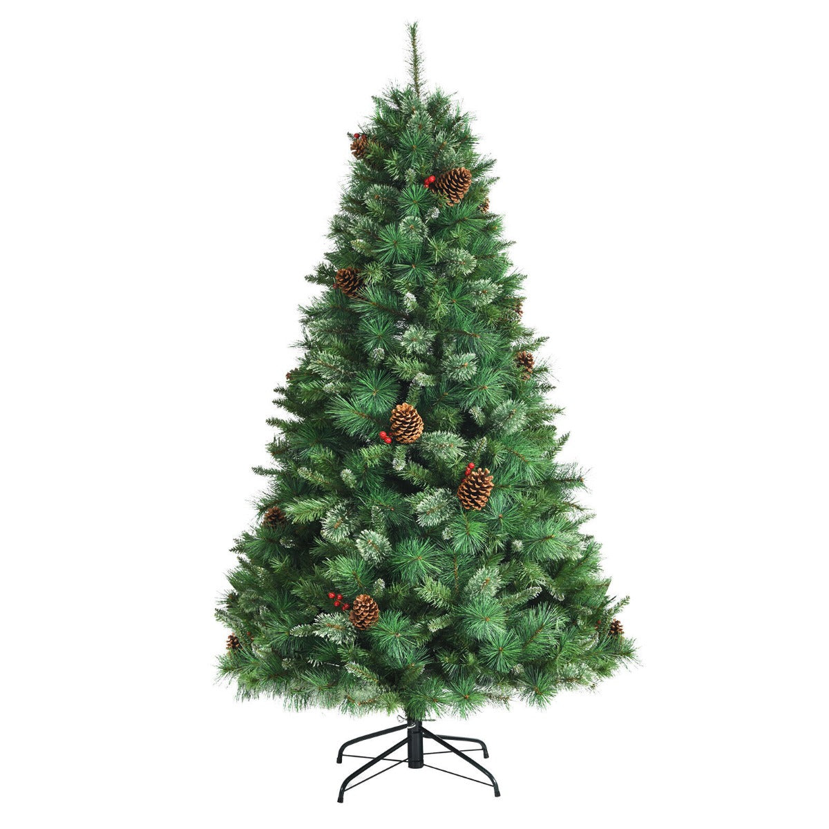 6 Feet Artificial Christmas Tree with Red Berries and Pine Cones