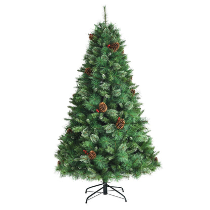 6 Feet Artificial Christmas Tree with Red Berries and Pine Cones