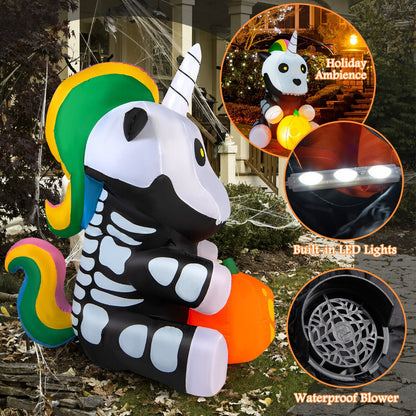 Inflatable Halloween Unicorn Skeleton Holding Pumpkin
