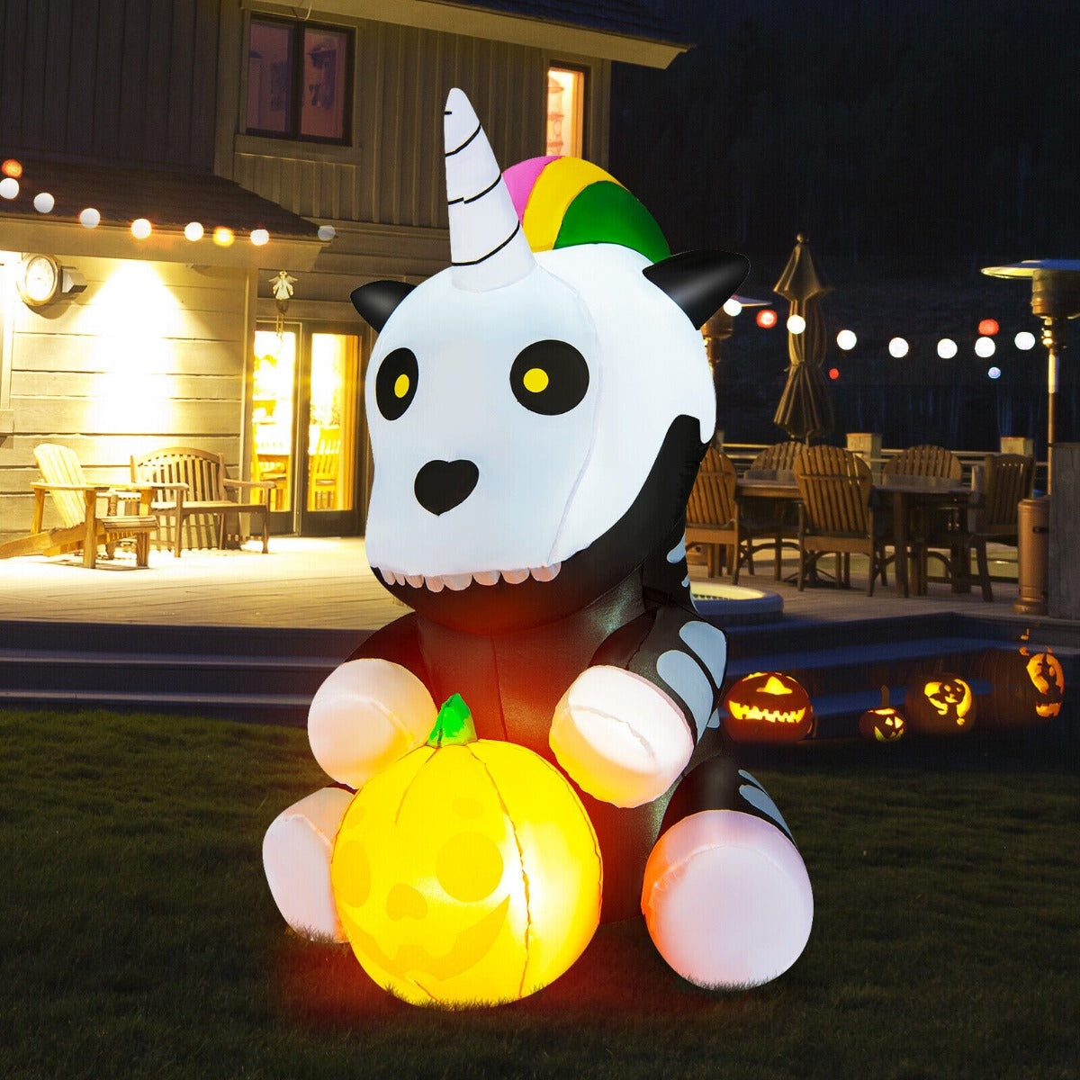 Inflatable Halloween Unicorn Skeleton Holding Pumpkin