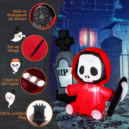 5 Feet Halloween Inflatable Decoration Tombstone and Grim Reaper Combo