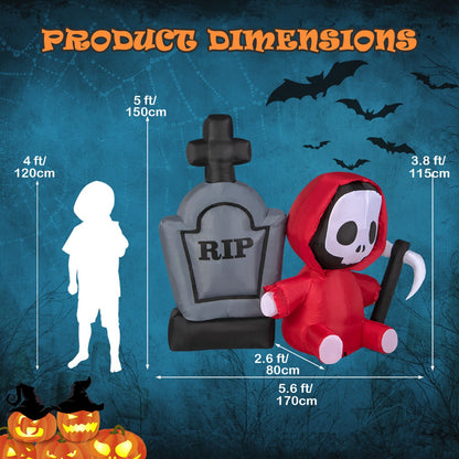 5 Feet Halloween Inflatable Decoration Tombstone and Grim Reaper Combo