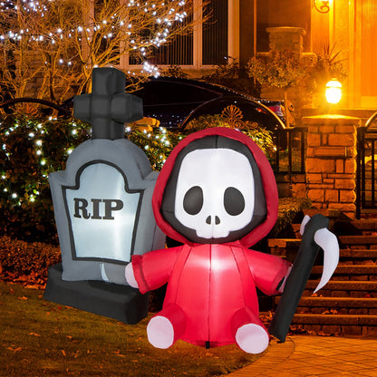5 Feet Halloween Inflatable Decoration Tombstone and Grim Reaper Combo