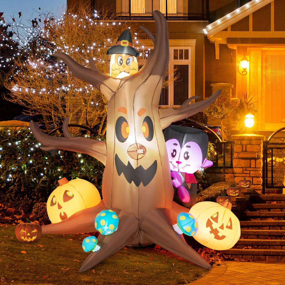 6 Feet Lighted Halloween Inflatable Ghost Tree with Pumpkins Vampire