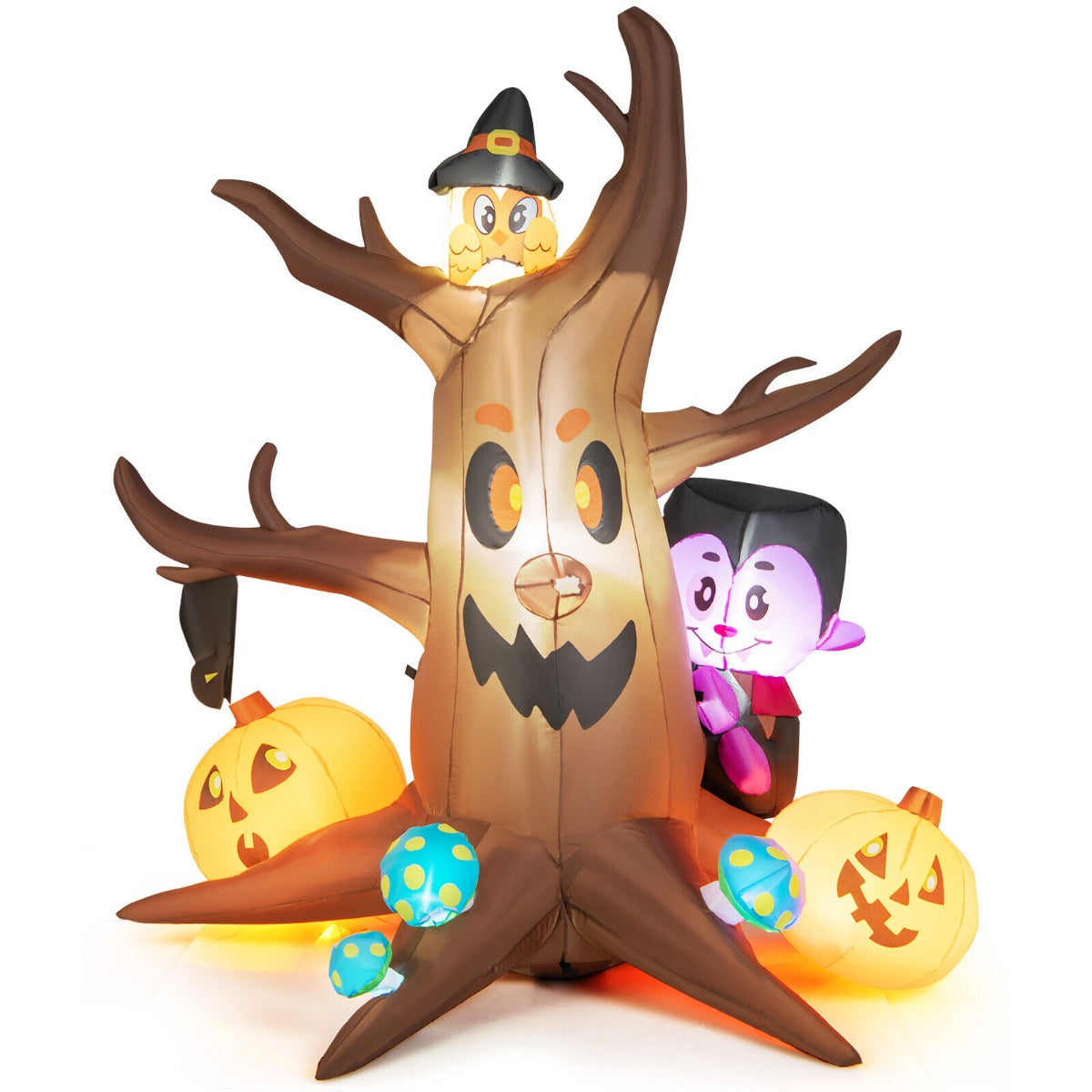 6 Feet Lighted Halloween Inflatable Ghost Tree with Pumpkins Vampire