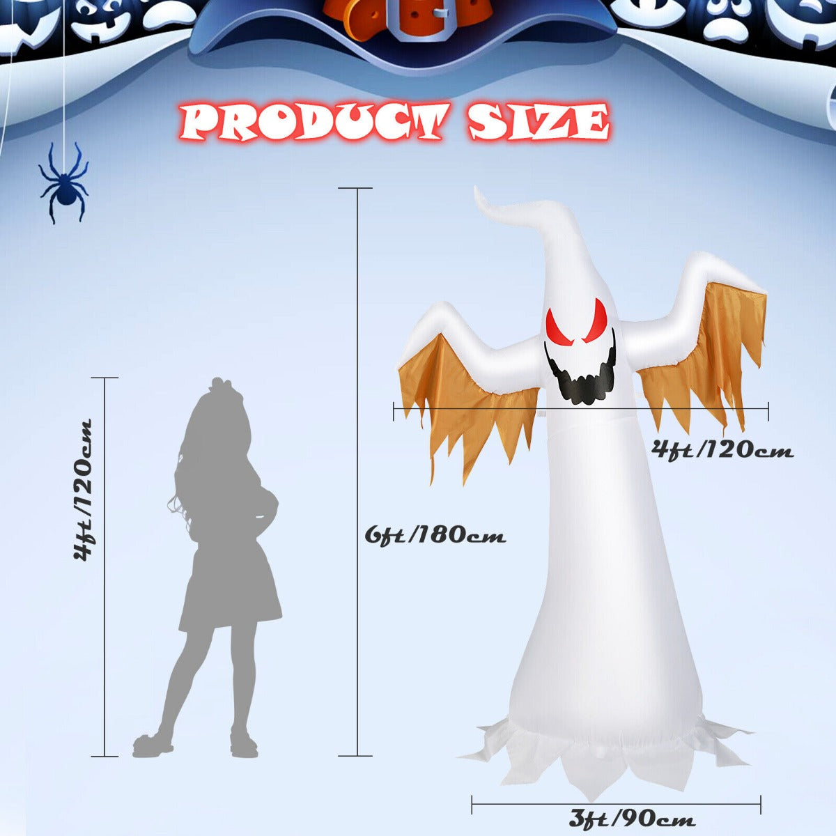 Halloween Inflatable Ghost with Red LED Lights for Home Yard