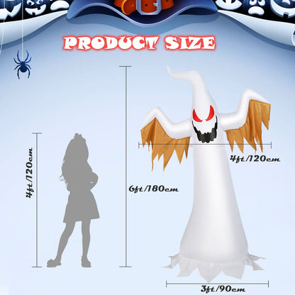 Halloween Inflatable Ghost with Red LED Lights for Home Yard
