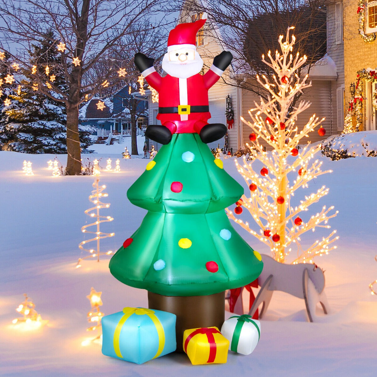 7 Feet Inflatable Christmas Tree with Santa Claus and LED Lights