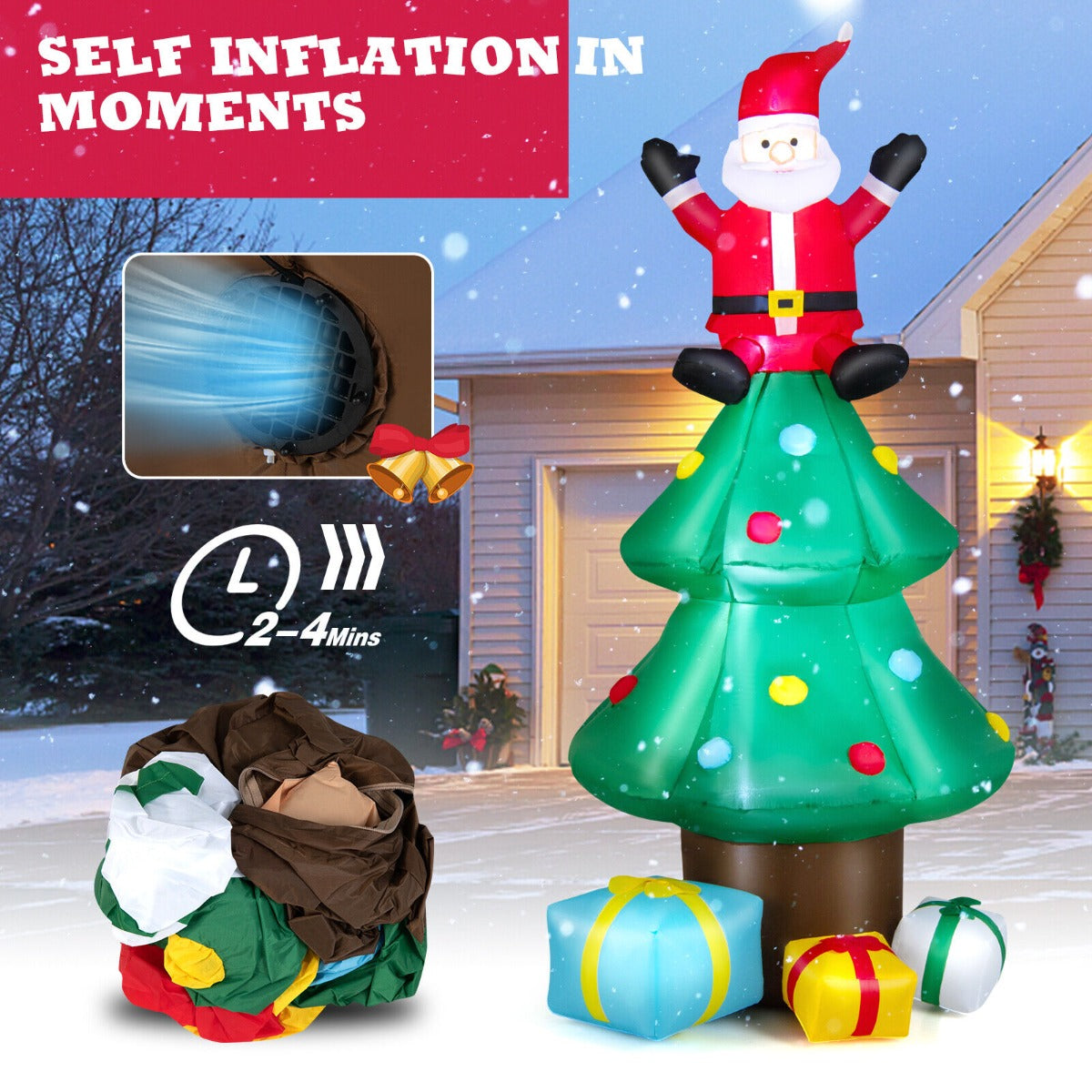 7 Feet Inflatable Christmas Tree with Santa Claus and LED Lights