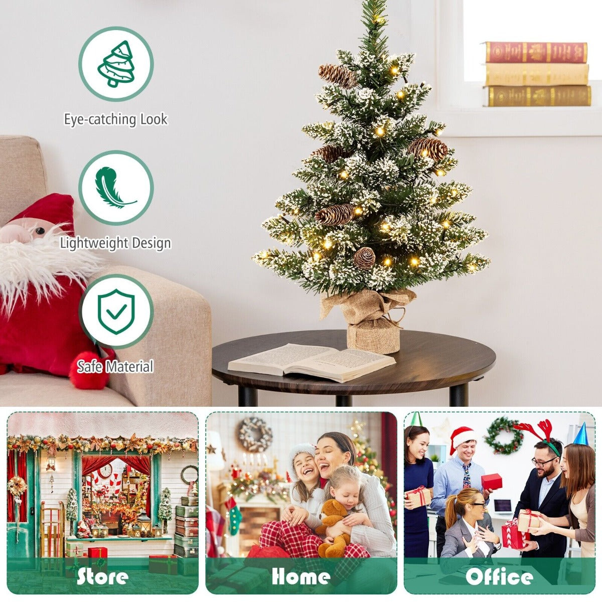 2 Feet Mini Tabletop Artificial Christmas Tree with LED Light