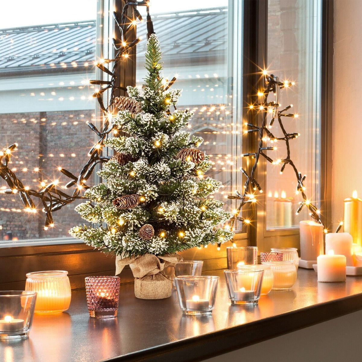 2 Feet Mini Tabletop Artificial Christmas Tree with LED Light